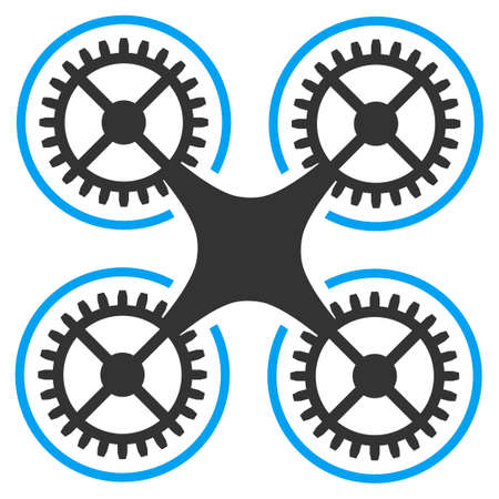 Quadcopter glyph icon. Style is bicolor flat symbol, blue and gray colors, rounded angles, white background.の写真素材