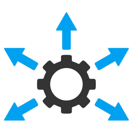 Gear Distribution glyph icon. Style is bicolor flat symbol, blue and gray colors, rounded angles, white background.の写真素材