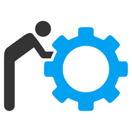 Working Person glyph icon. Style is bicolor flat symbol, blue and gray colors, rounded angles, white background.の写真素材