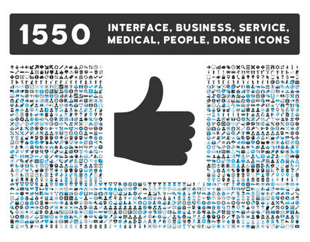 Thumb Up icon and other web interface, business, tools, people, medical service and awards glyph symbols. Style is bicolor flat symbols, blue and gray colors, rounded angles, white background.の写真素材