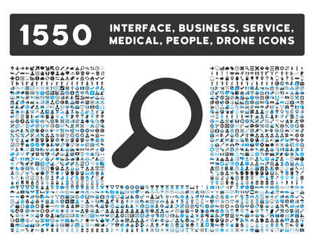 View icon and other web interface, business, tools, people, medical service and awards glyph symbols. Style is bicolor flat symbols, blue and gray colors, rounded angles, white background.の写真素材