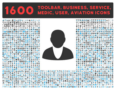 Account vector icon and 1600 other business, service tools, medical care, software toolbar, web interface pictograms. Style is bicolor flat symbols, blue and gray colors, rounded angles, white background.のイラスト素材