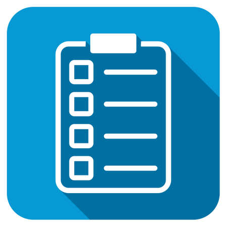 Examination icon. Longshadow style is blue button with white symbol.の写真素材