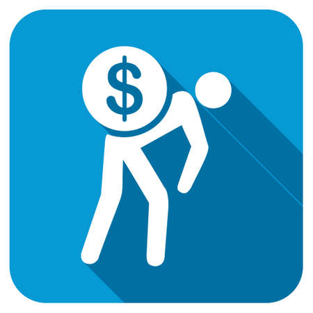 Money courier icon. Longshadow style is blue button with white symbol.の写真素材
