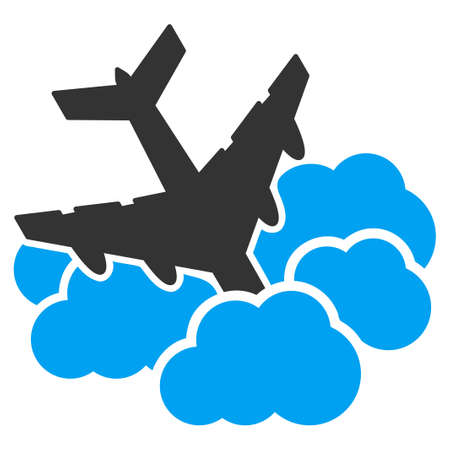 Aircraft Falls Into Clouds glyph icon. Style is flat symbol, rounded angles, white background.の写真素材