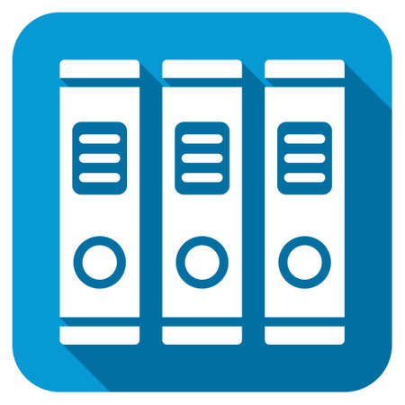 Accounting Books longshadow icon. Style is a blue rounded button with a white symbol with long shadow.の写真素材