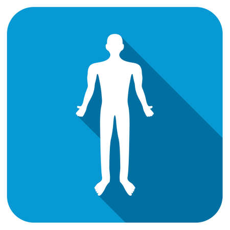 Human longshadow icon. Style is a blue rounded button with a white symbol with long shadow.の写真素材