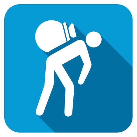 Porter longshadow icon. Style is a blue rounded button with a white symbol with long shadow.の写真素材