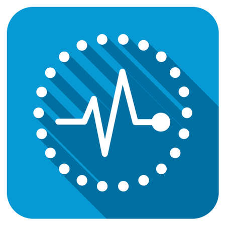Pulse longshadow icon. Style is a blue rounded button with a white symbol with long shadow.の写真素材