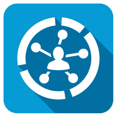 Relations Diagram longshadow icon. Style is a blue rounded button with a white symbol with long shadow.の写真素材