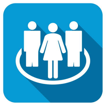 Society longshadow icon. Style is a blue rounded button with a white symbol with long shadow.の写真素材