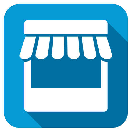 Store longshadow icon. Style is a blue rounded button with a white symbol with long shadow.の写真素材