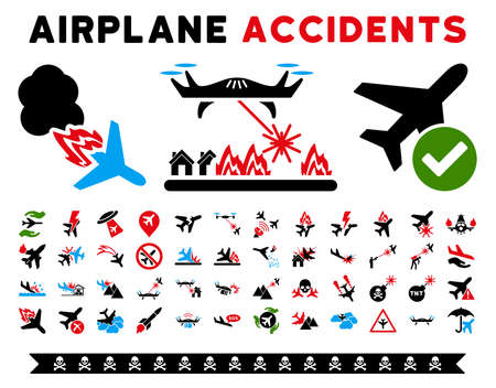Aircraft Accidents Glyph Icon Clipart. Here are air plane crashes, terrorist activity, war copters, airport control.の写真素材