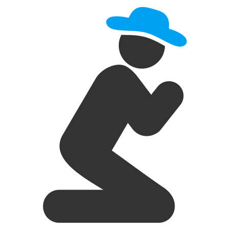 Man Pray raster icon. Style is bicolor flat symbol, blue and gray colors, rounded angles, white background.の写真素材