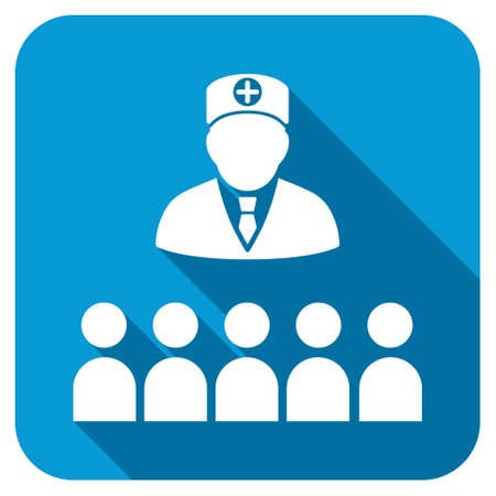 Doctor Class longshadow icon. Style is a blue rounded square button with a white rounded symbol with long shadow.の写真素材