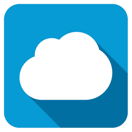 Cloud longshadow icon. Style is a blue rounded square button with a white rounded symbol with long shadow.の写真素材