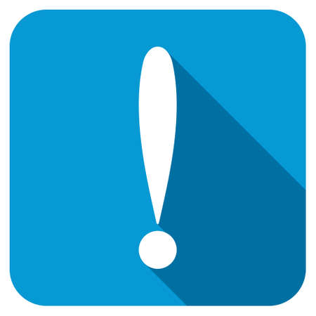 Exclamation sign longshadow icon. Style is a blue rounded square button with a white rounded symbol with long shadow.の写真素材
