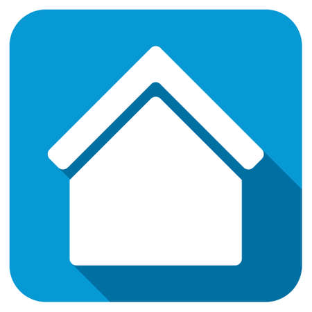 Home longshadow icon. Style is a blue rounded square button with a white rounded symbol with long shadow.の写真素材
