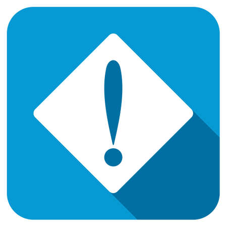 Problem longshadow icon. Style is a blue rounded square button with a white rounded symbol with long shadow.の写真素材