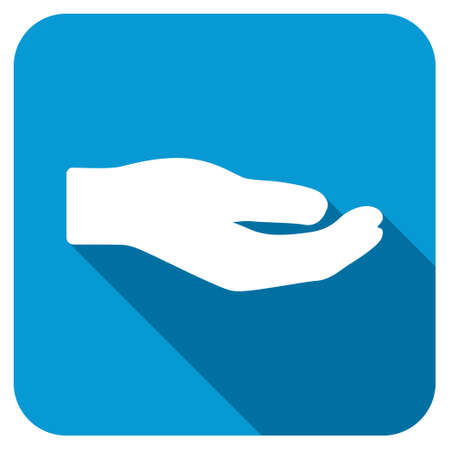 Share longshadow icon. Style is a blue rounded square button with a white rounded symbol with long shadow.の写真素材
