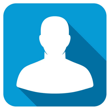 User longshadow icon. Style is a blue rounded square button with a white rounded symbol with long shadow.の写真素材
