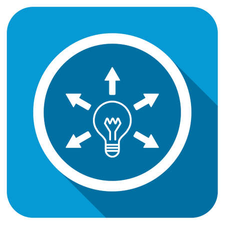 Idea longshadow icon. Style is a blue rounded square button with a white rounded symbol with long shadow.の写真素材