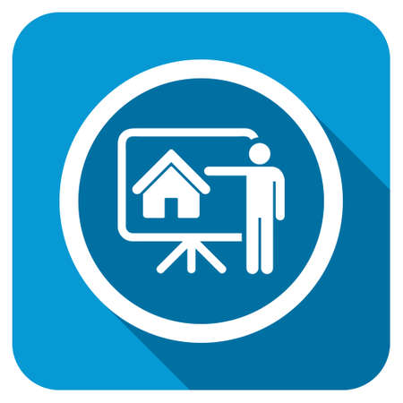 Realtor longshadow icon. Style is a blue rounded square button with a white rounded symbol with long shadow.の写真素材