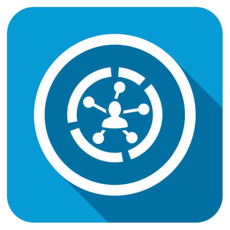 Relations diagram longshadow icon. Style is a blue rounded square button with a white rounded symbol with long shadow.の写真素材