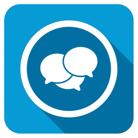 Webinar longshadow icon. Style is a blue rounded square button with a white rounded symbol with long shadow.の写真素材