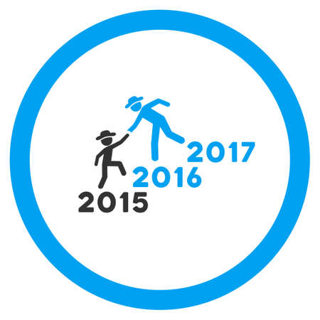 Years Guys Help glyph icon. Style is bicolor flat circled symbol, blue and gray colors, rounded...