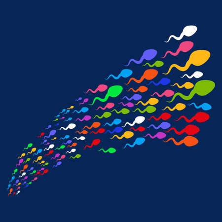 Moving Microbe Stream vector illustration. Style is bright multicolored flat objects, blue background.のイラスト素材