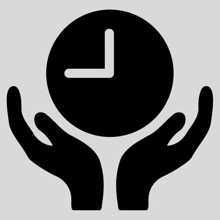 Clock Care glyph icon. Style is flat symbol, black color, rounded angles, light gray background.の写真素材