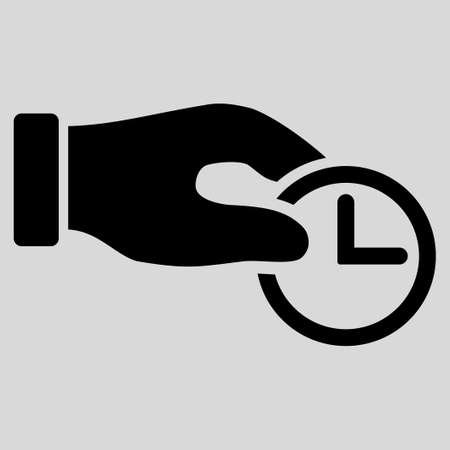 Clock Properties glyph icon. Style is flat symbol, black color, rounded angles, light gray background.の写真素材