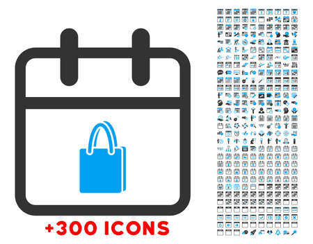 Shopping Date glyph icon with additional 300 date and time management pictograms. Style is bicolor flat symbols, blue and gray colors, rounded angles, white background. Shopping Date glyph icon with additional 300 date and time management pictograms. Style is bicolor flat symbols, blue and gray colors, rounded angles, white background.