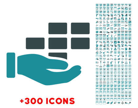 Service Schedule glyph icon with additional 300 date and time management pictograms. Style is bicolor flat symbols, soft blue colors, rounded angles, white background.の写真素材