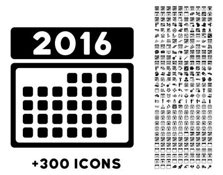 2016 Month Appointment vector pictogram with additional 300 date and time management icons. Style is flat symbols, black color, rounded angles, white background.のイラスト素材