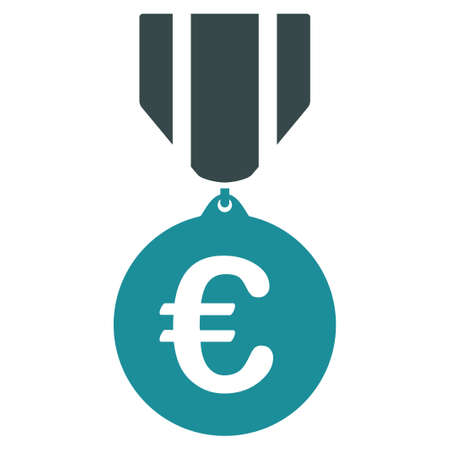 Euro Honor Medal glyph icon. Style is bicolor flat symbol, soft blue colors, rounded angles, white background.の写真素材