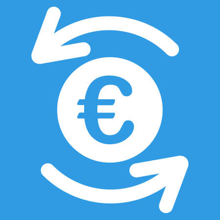Update Euro Balance icon. Style is flat symbol, white color, rounded angles, blue background.のイラスト素材