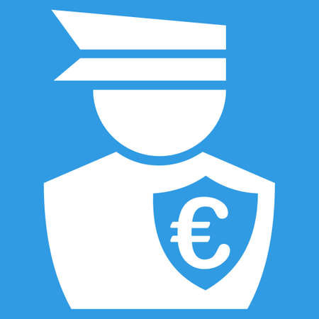 Euro Commissioner icon. Style is flat symbol, white color, rounded angles, blue background.のイラスト素材