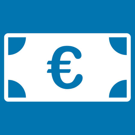 Euro Banknote icon. Style is flat symbol, white color, rounded angles, blue background.のイラスト素材