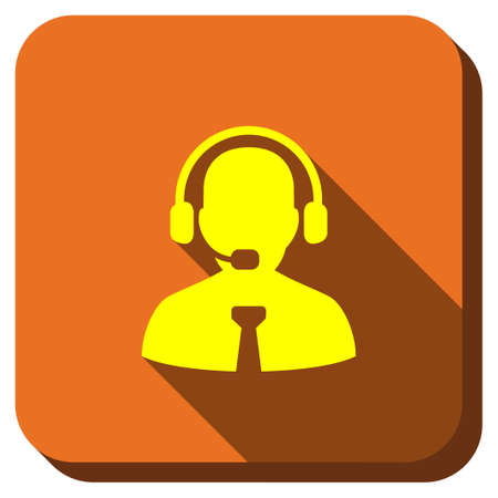 Call Center Operator vector icon. Style is square rounded button, vector symbol with longshadow, white background.のイラスト素材