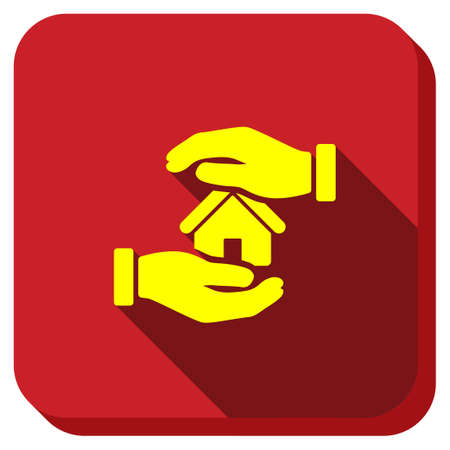 Realty Insurance vector icon. Style is square rounded button, vector symbol with longshadow, white background.のイラスト素材