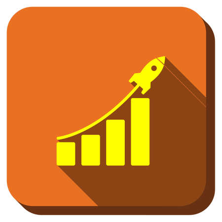 Stratup Sales Bar Chart vector icon. Style is square rounded button, vector symbol with longshadow, white background.のイラスト素材