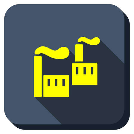 Industrial Pollution glyph icon. Style is square rounded button, glyph symbol with longshadow, white background.の写真素材