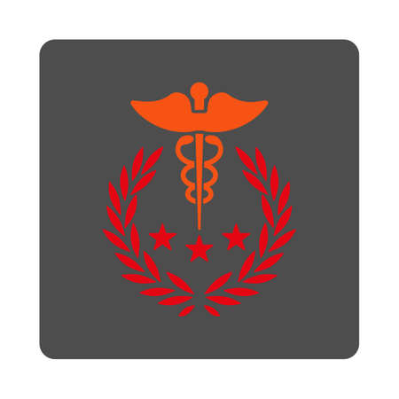 Caduceus Logo vector icon. Style is flat rounded square silver button with red symbol, white background.のイラスト素材
