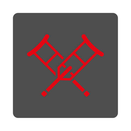 Crutches vector icon. Style is flat rounded square silver button with red symbol, white background.のイラスト素材