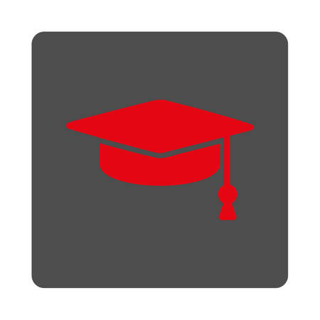 Graduation Cap vector icon. Style is flat rounded square silver button with red symbol, white background.のイラスト素材