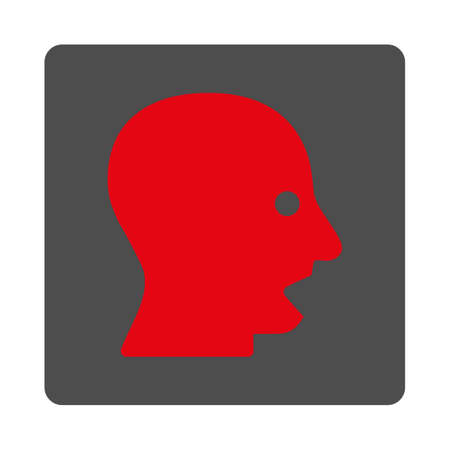 Shouting Head vector icon. Style is flat rounded square silver button with red symbol, white background.のイラスト素材