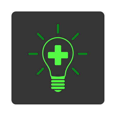 Creative Medicine Bulb vector icon. Style is flat rounded square dark gray button, green symbol, white background.のイラスト素材
