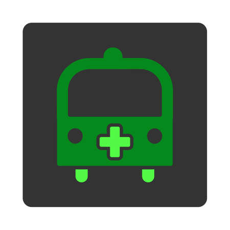 Medical Bus vector icon. Style is flat rounded square dark gray button, green symbol, white background.のイラスト素材